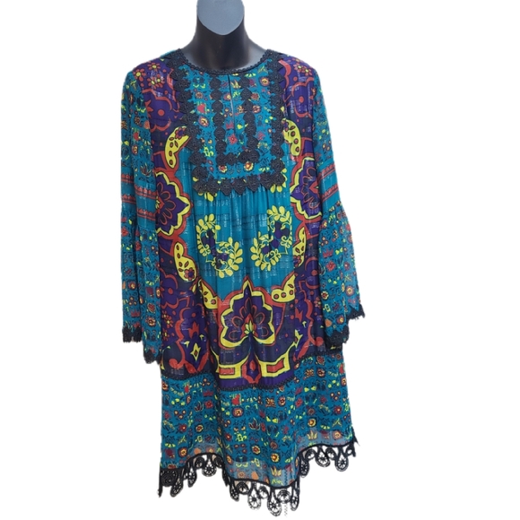 ANNA SUI BOHEMIAN BELL SLEEVE DESIGNER DRESS - Picture 5 of 5